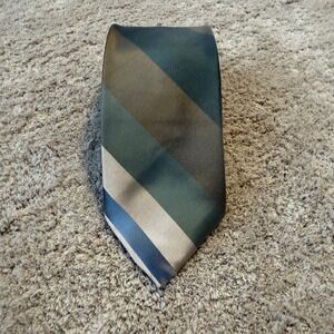 Wembley Men's Striped Silk Blend Necktie Green Brown Tan Blue 59 X 3.25